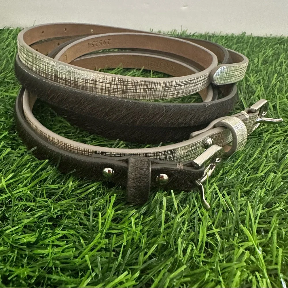 Ann Taylor Genuine Leather Bundle of Silver and Black Belt Size Large - Picture 2 of 14